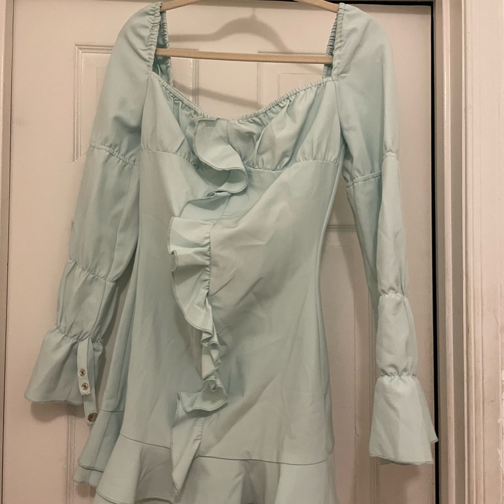 Maniere De Voir baby blue ruffled dress